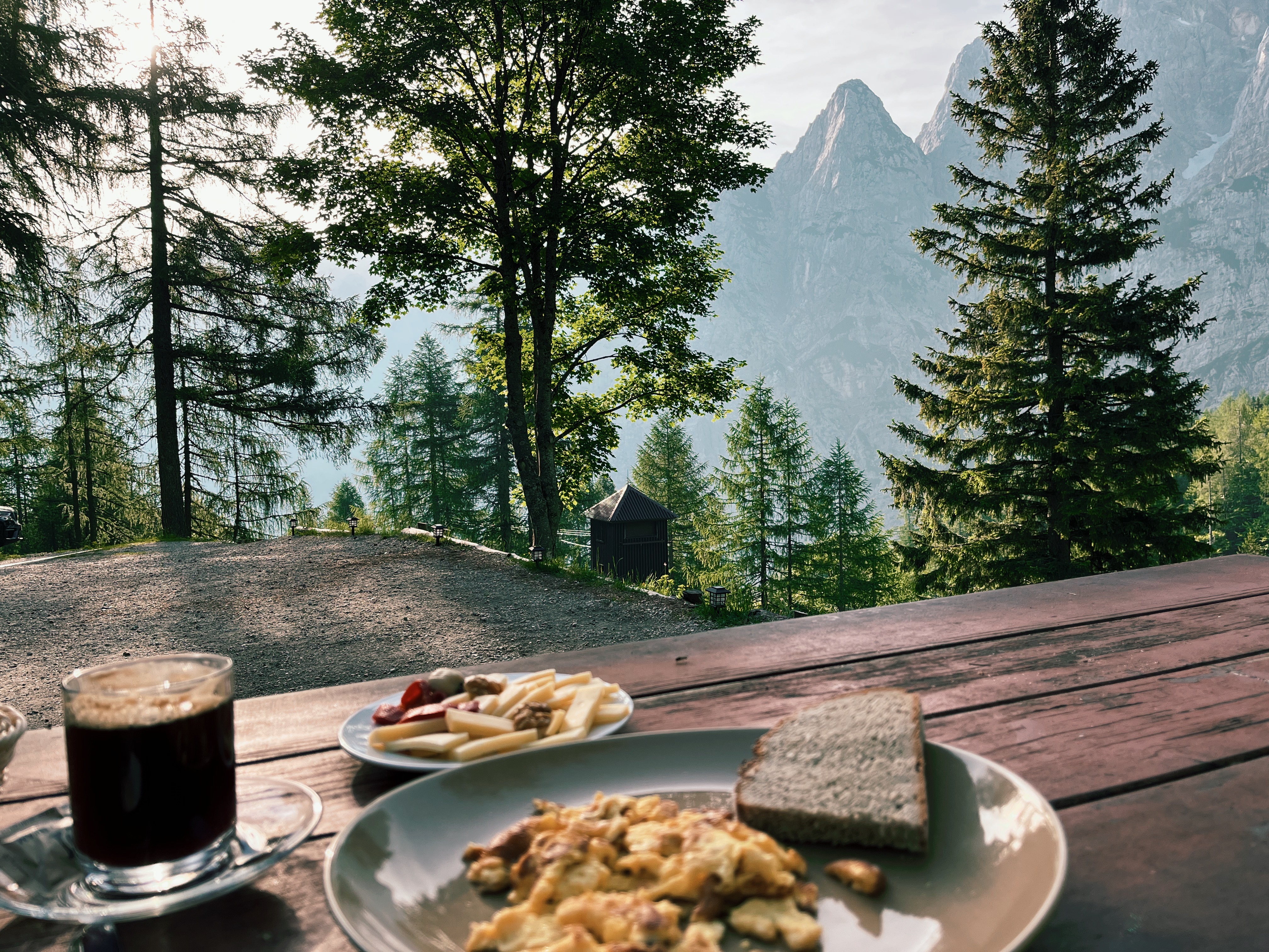 Food at Erjavčeva’s mountain hut at Vrsc Pass, Slovenia on the Alpe Adria Trail