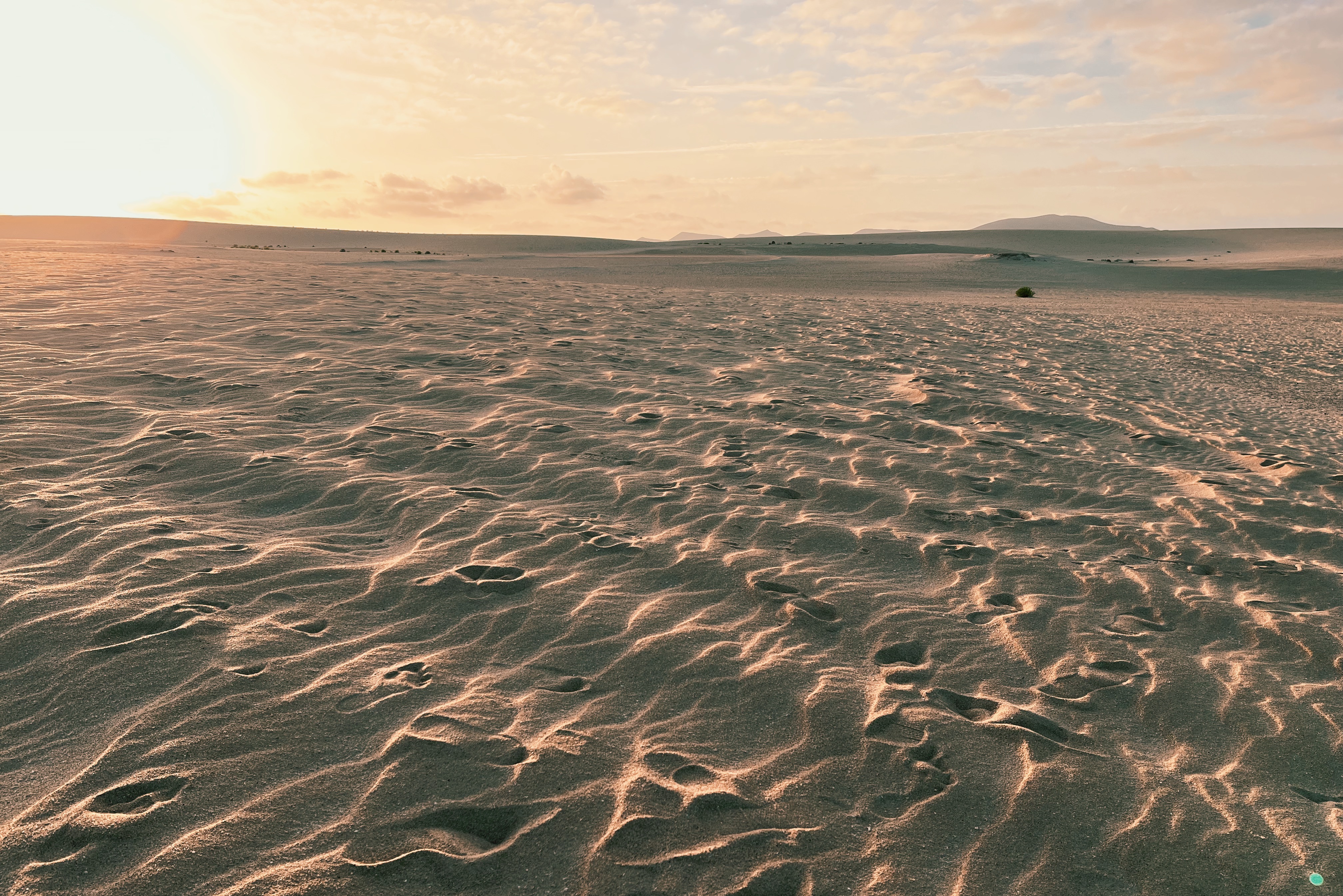 Endless dunes of white sand while hiking route on Fuerteventura