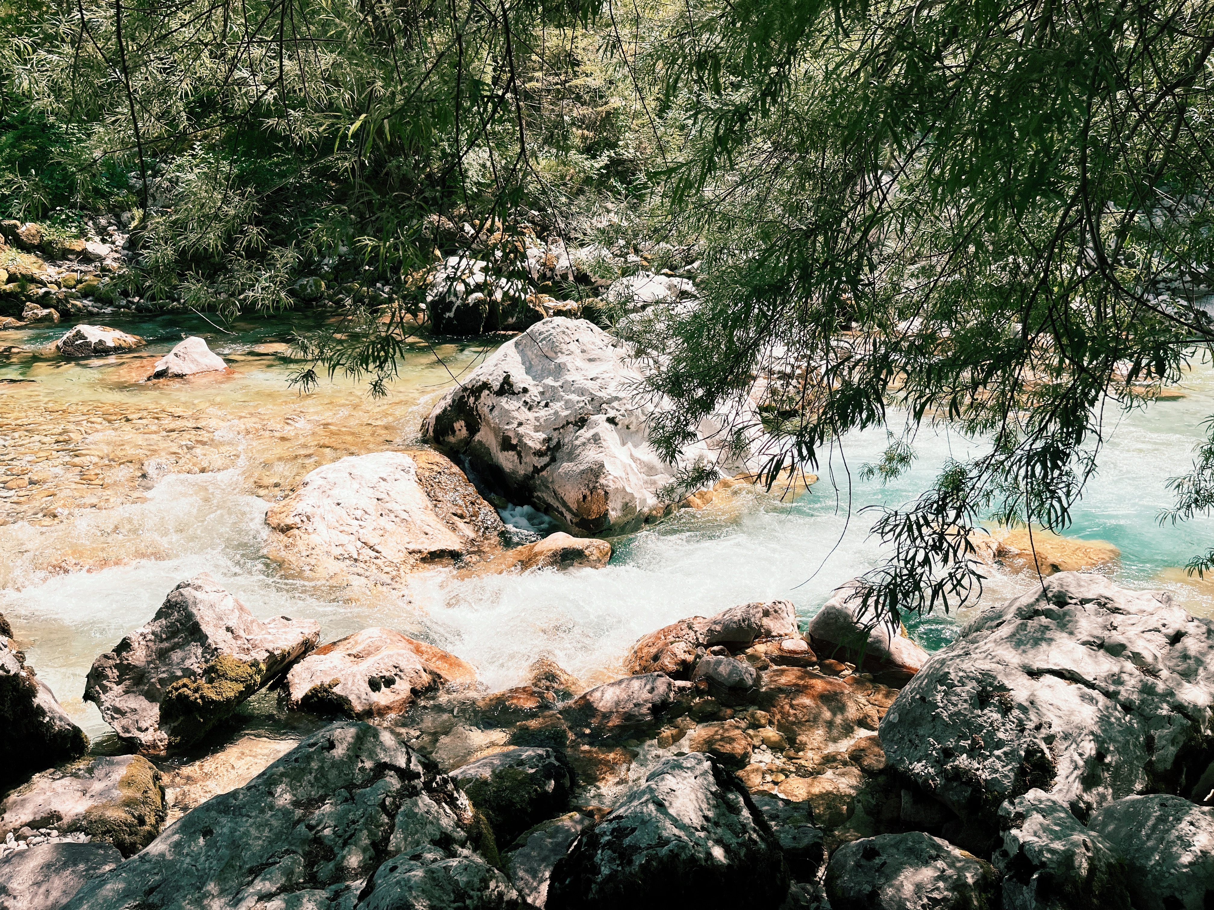 Soca river on the Alpe Adria Trail, a long-distance hiking trail in Europe